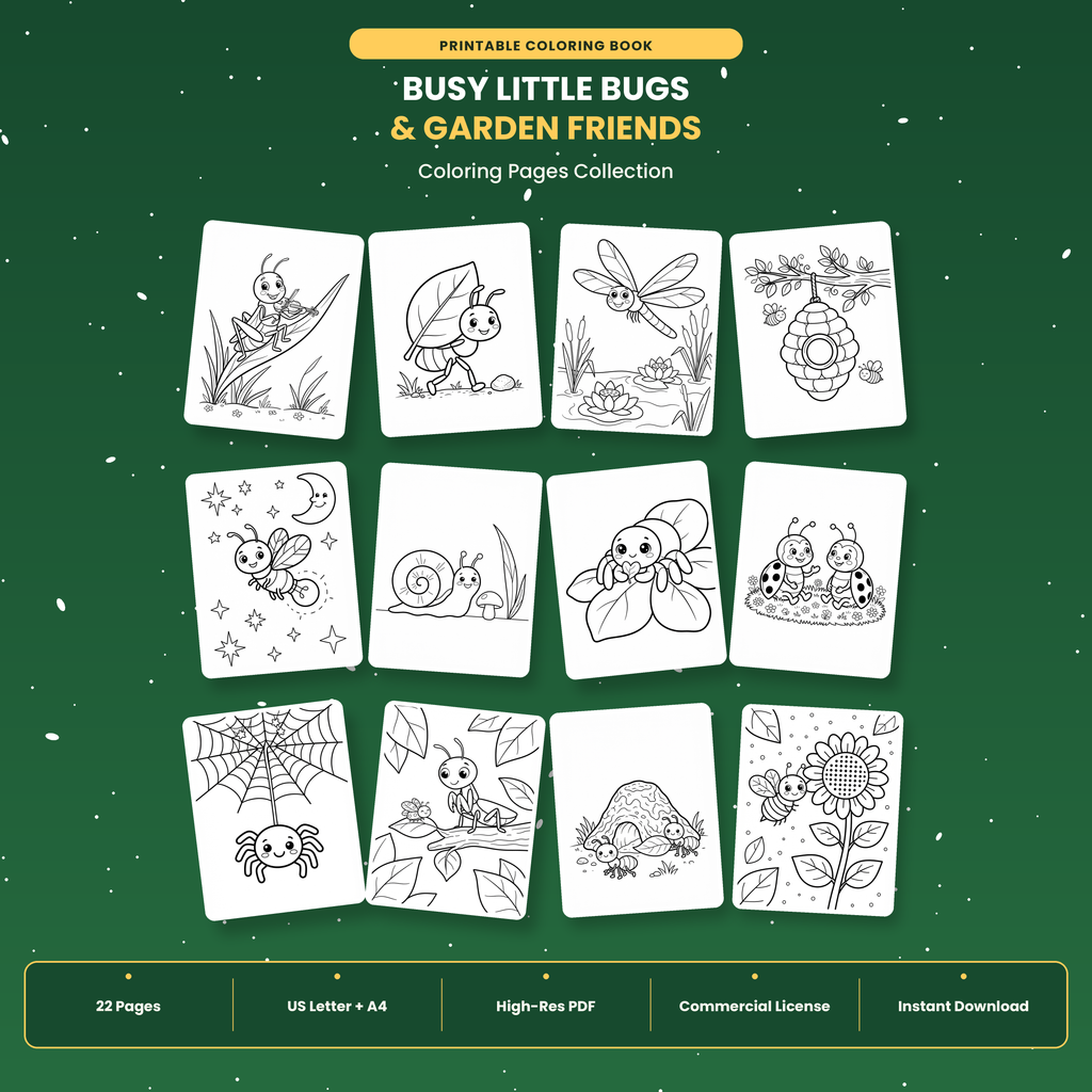 Cute Bugs & Insects Coloring Pages | Digital Download
