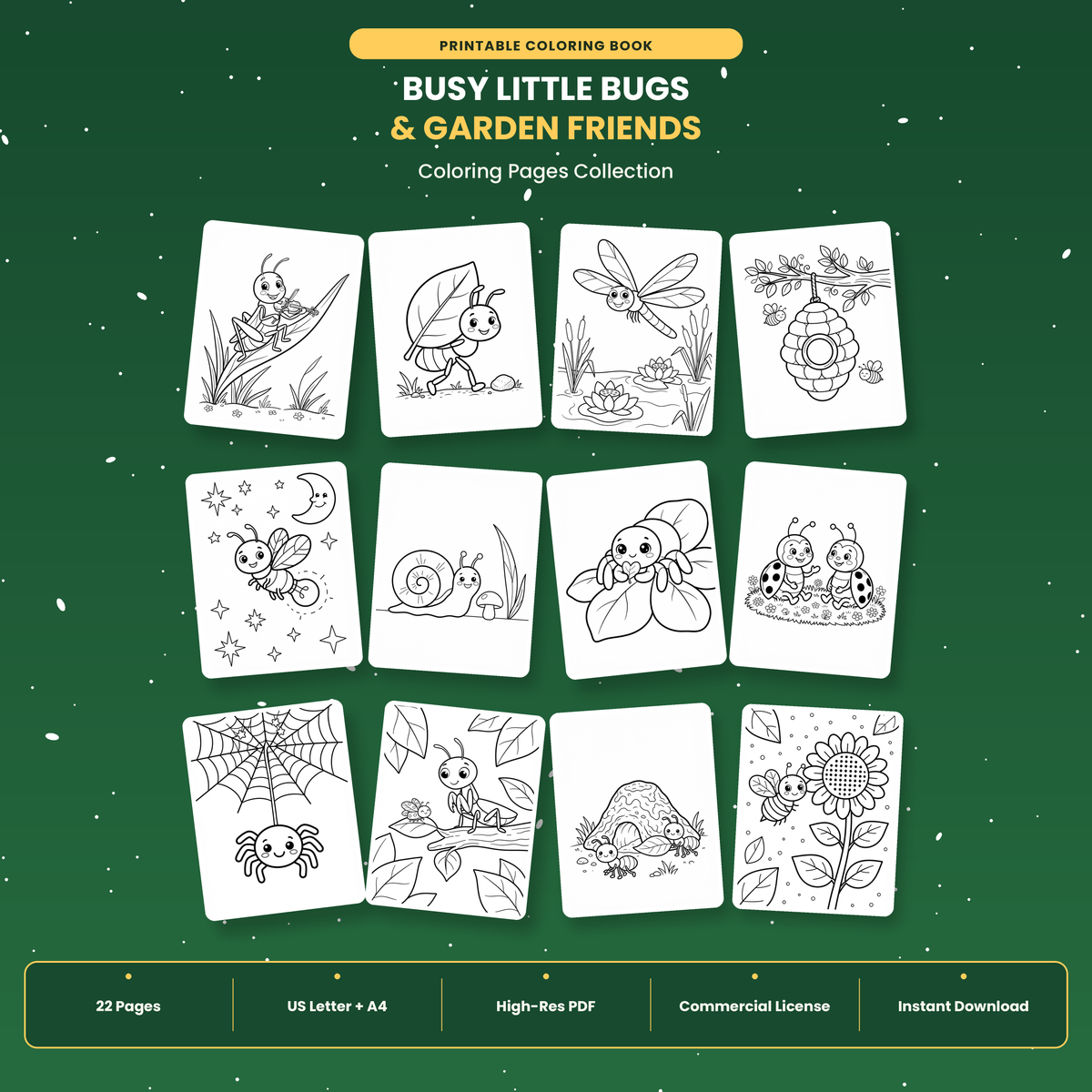 Cute Bugs & Insects Coloring Pages | Digital Download
