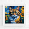 Van Gogh Style Starry Night Cat Sunflower Wall Art