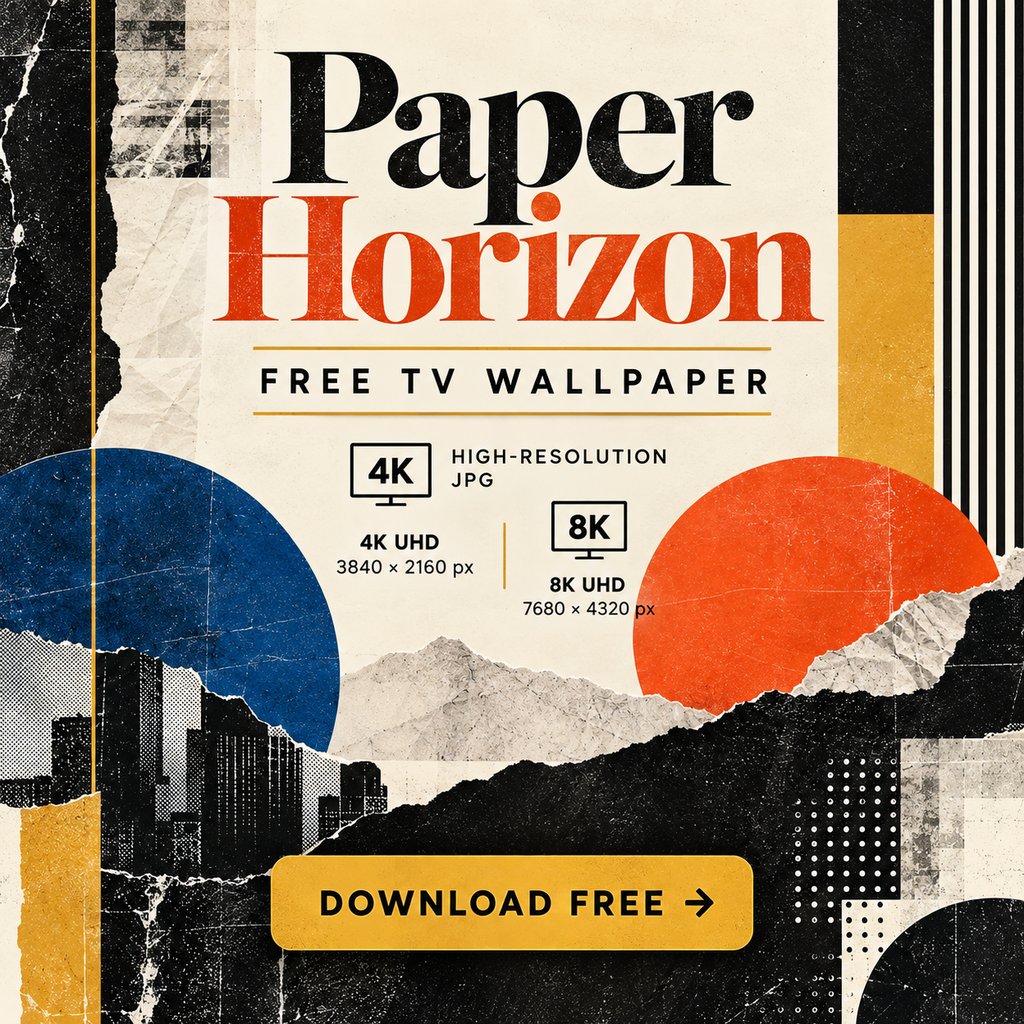 Paper Horizon free 4K and 8K TV wallpaper preview with abstract paper collage shapes