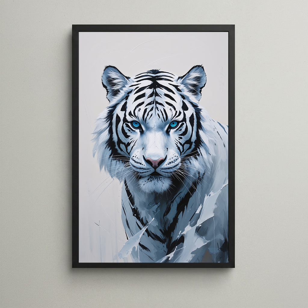 Abstract White Tiger Blue Eyes Wall Art | Digital Download