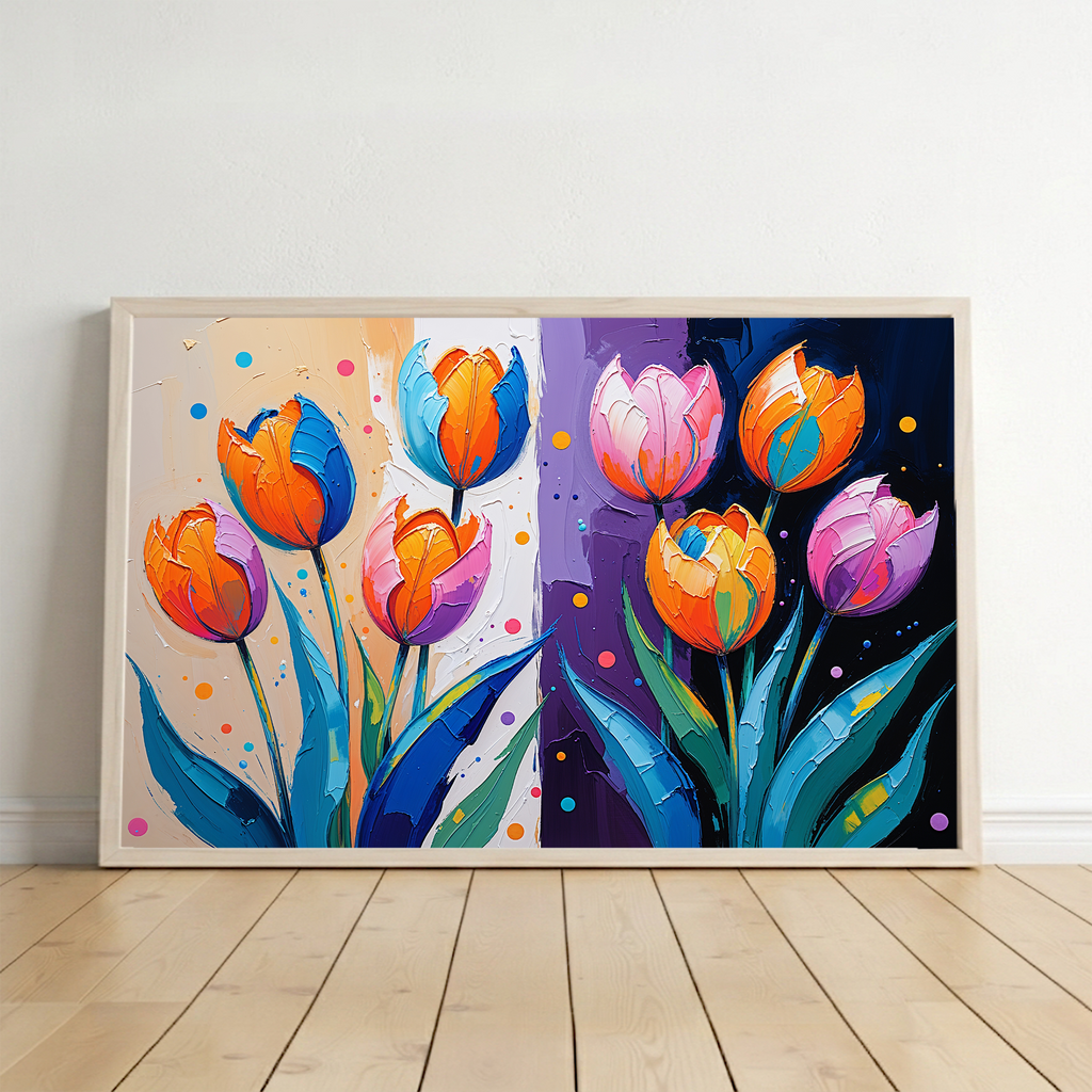 Vivid Impasto Oil Painting Tulip Art