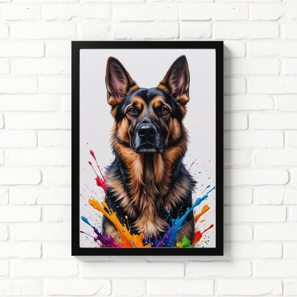 Colorful German Shepherd digital art by Reflectionare, vibrant and detailed illustration of the dog in bright, bold colors.
