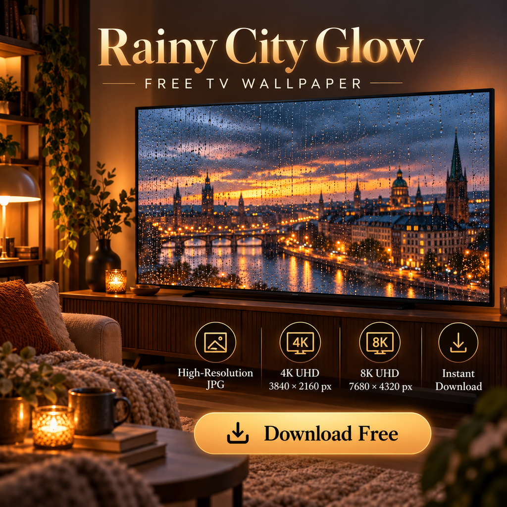 Rainy City Glow – Free 4K & 8K TV Wallpaper