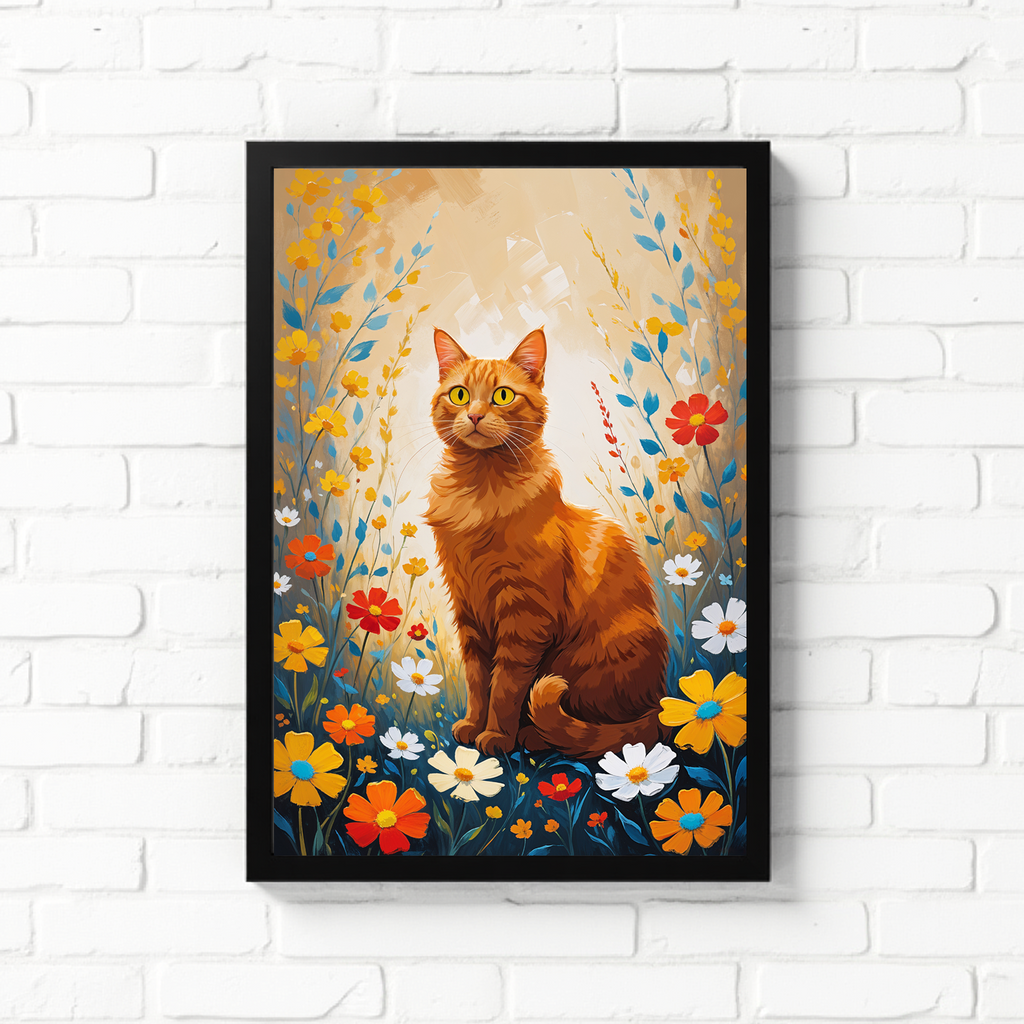 Orange Cat in Wildflowers Wall Art | Digital Download
