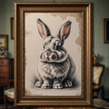 Vintage bunny portrait art print by Reflectionare, featuring a retro animal wall decor digital illustration of a bunny.