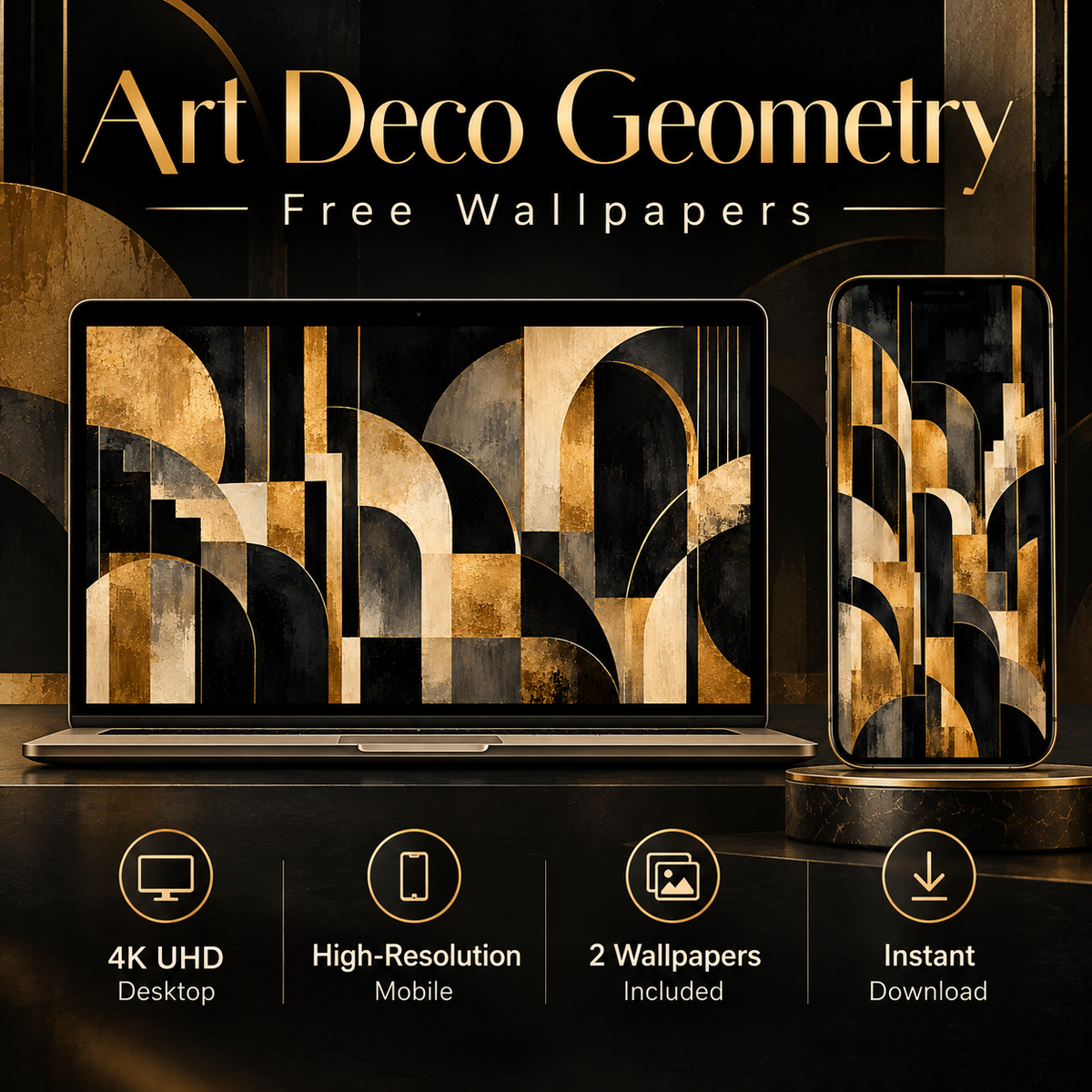 Art Deco Geometry – Free 4K Wallpaper | Digital Download