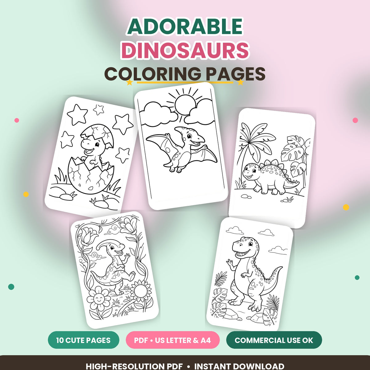 Adorable Dinosaurs Coloring Pages — alternate product preview