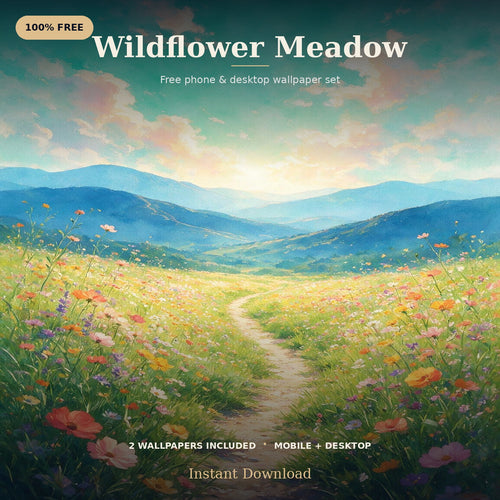 4K Wildflower Meadow Mountain Wallpaper | Free Digital Download — alternate product preview