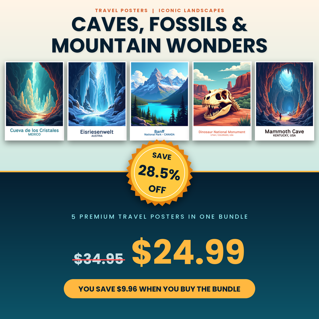 Caves, Fossils & Mountain Wonders - 5 Premium Wall Art Prints Bundle