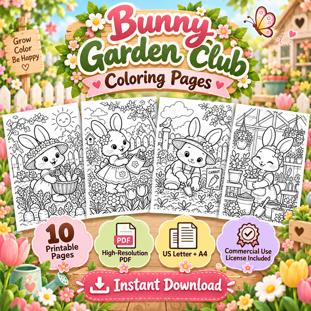 Bunny Garden Club Coloring Pages