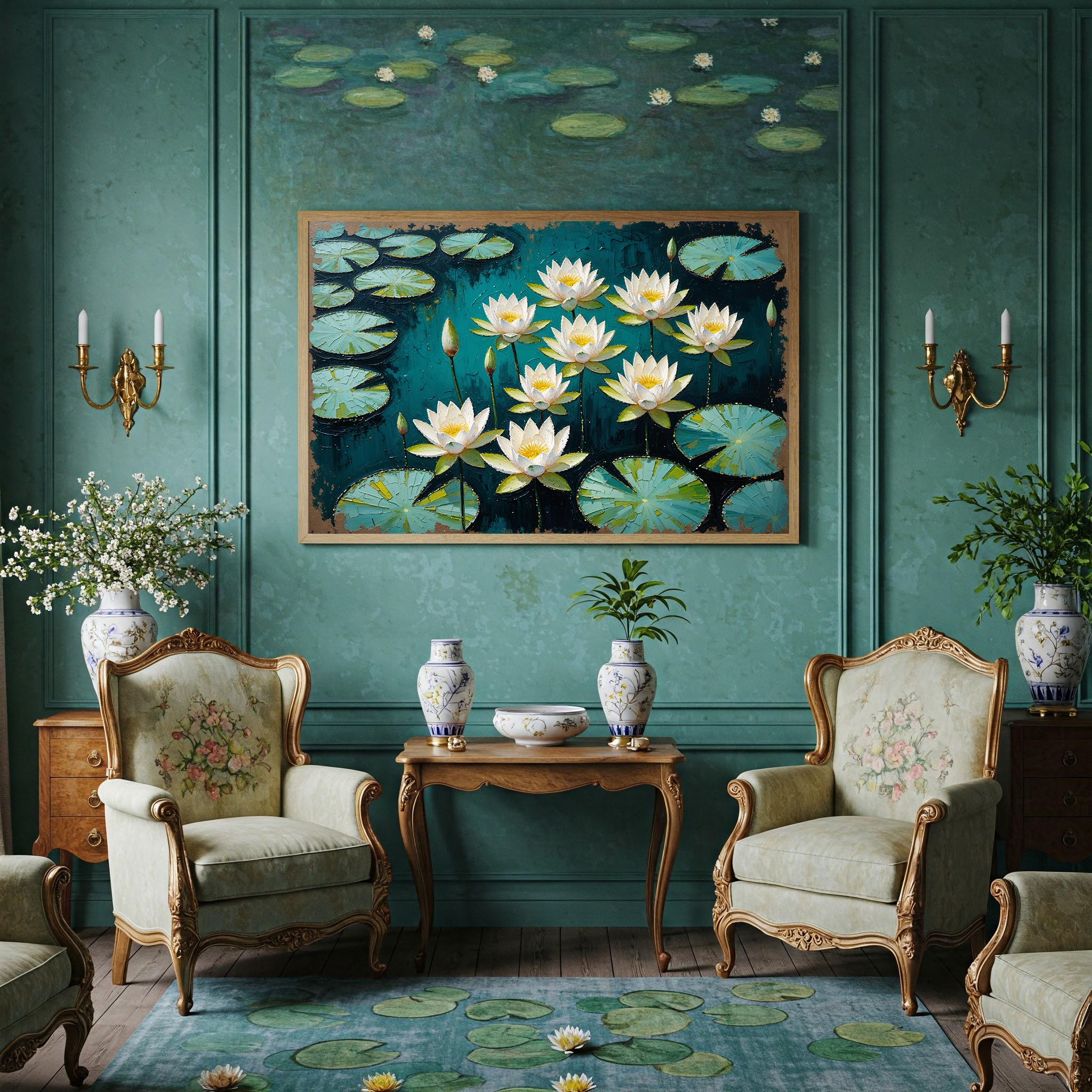 Water Lilies Pond Oil Painting Floral Art | Digital Download