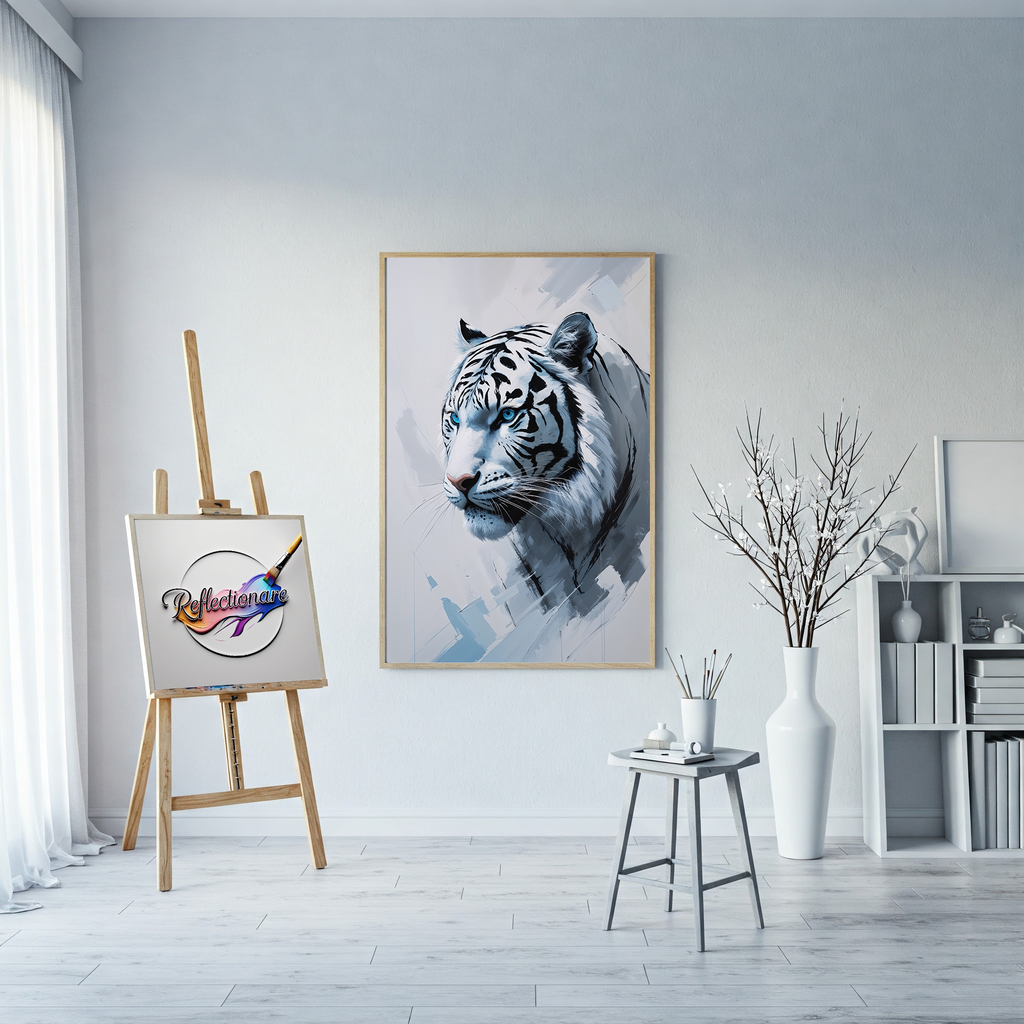 Abstract White Tiger Side Profile Wall Art | Digital Download