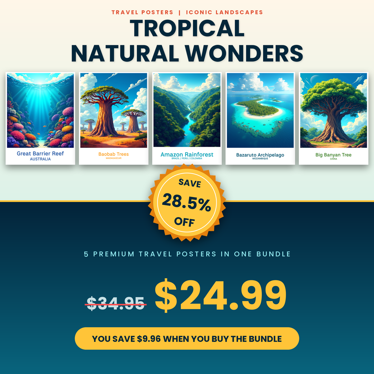 Tropical Natural Wonders - 5 Premium Wall Art Prints Bundle
