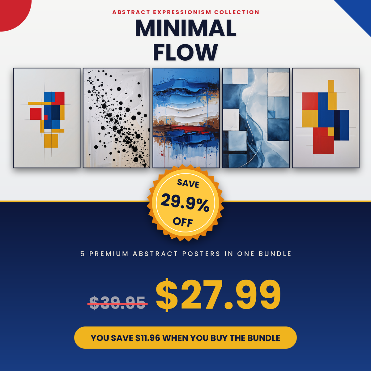 Minimal Flow - 5 Premium Abstract Wall Art Prints Bundle
