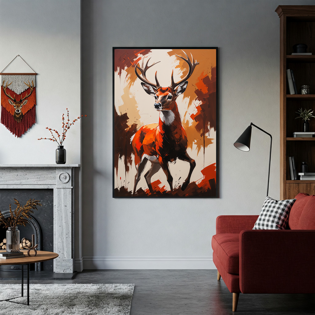 Abstract Red Deer Portrait Wall Art | Digital Download