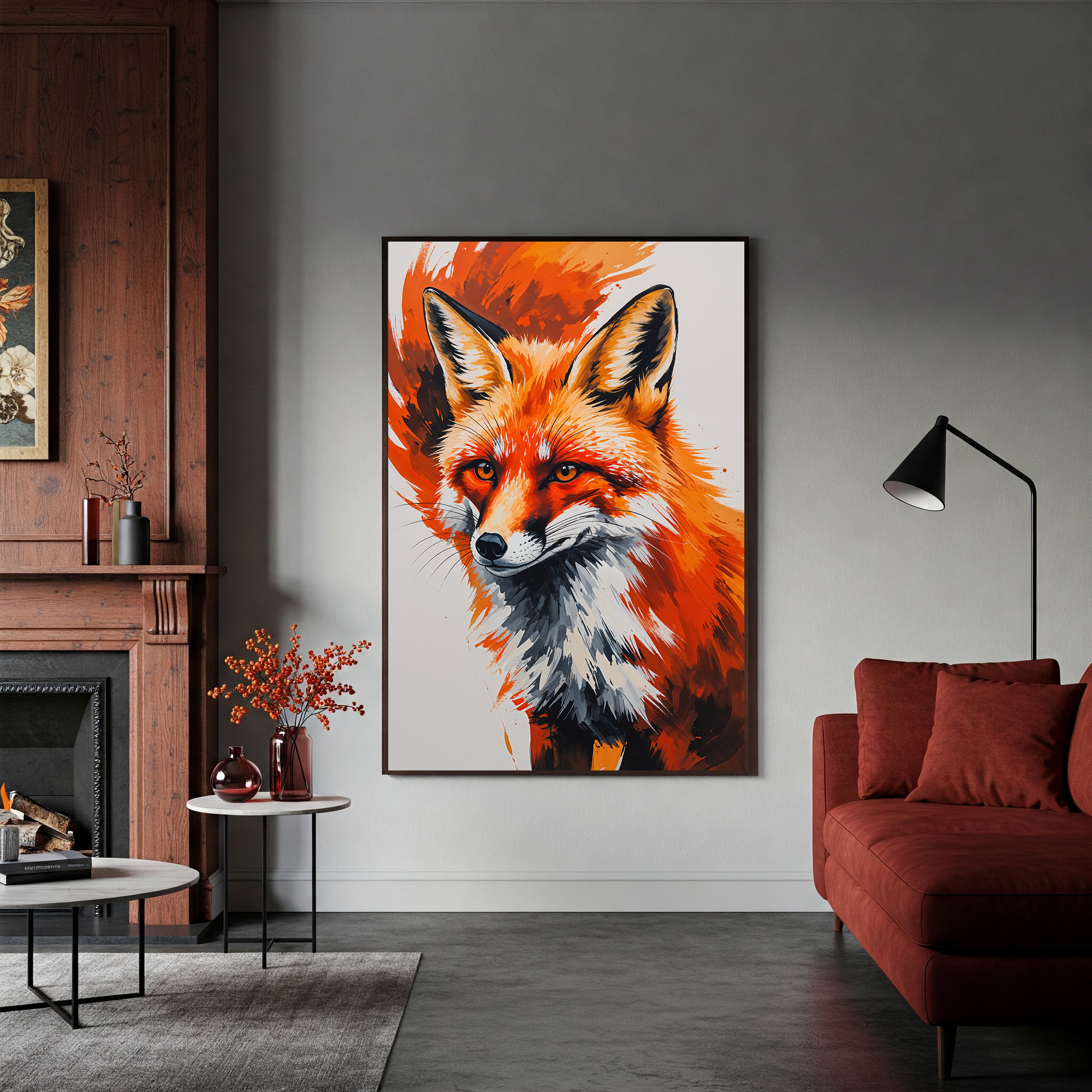 Abstract Red Fox Portrait Wall Art | Digital Download