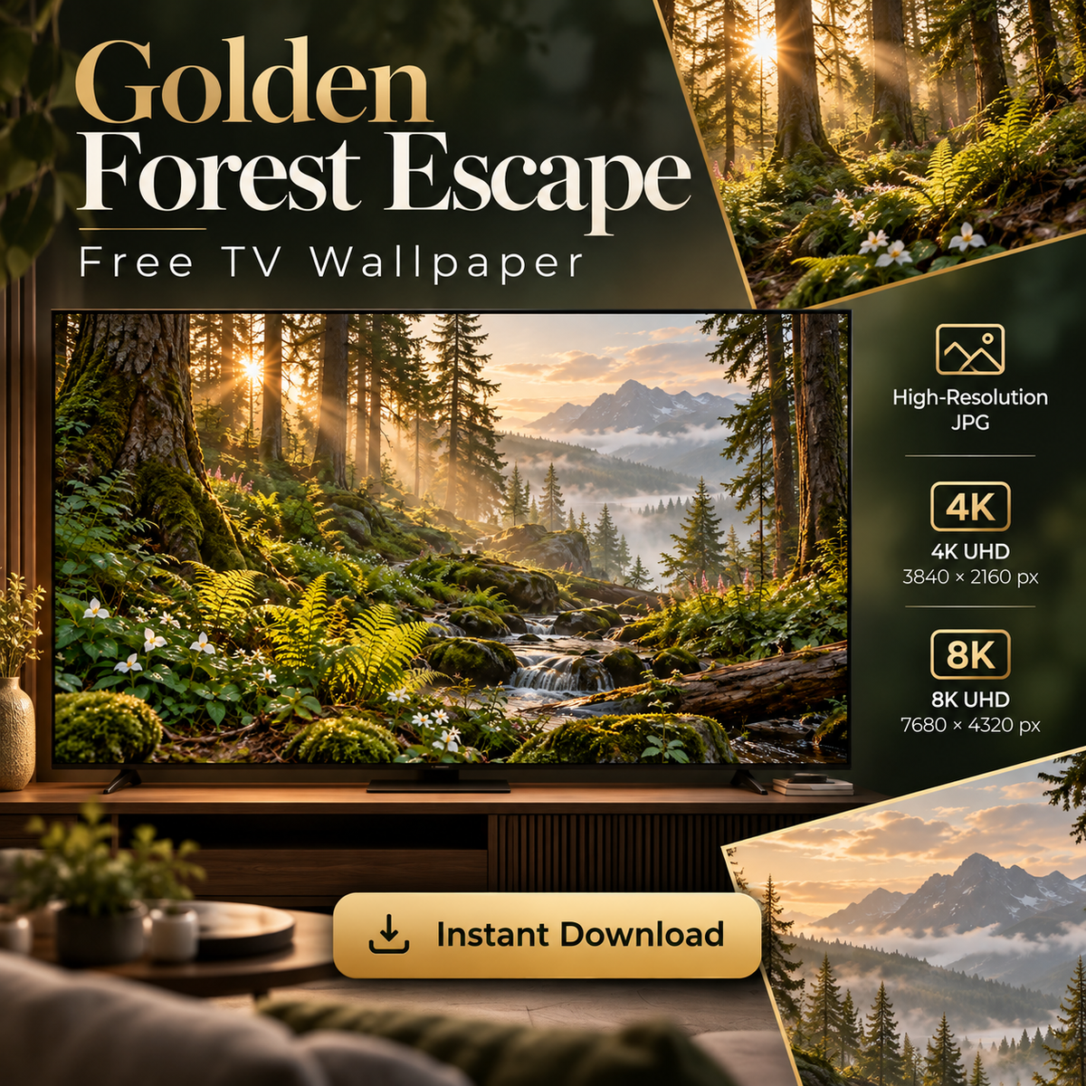 Golden Forest Escape – Free 4K & 8K TV Wallpaper