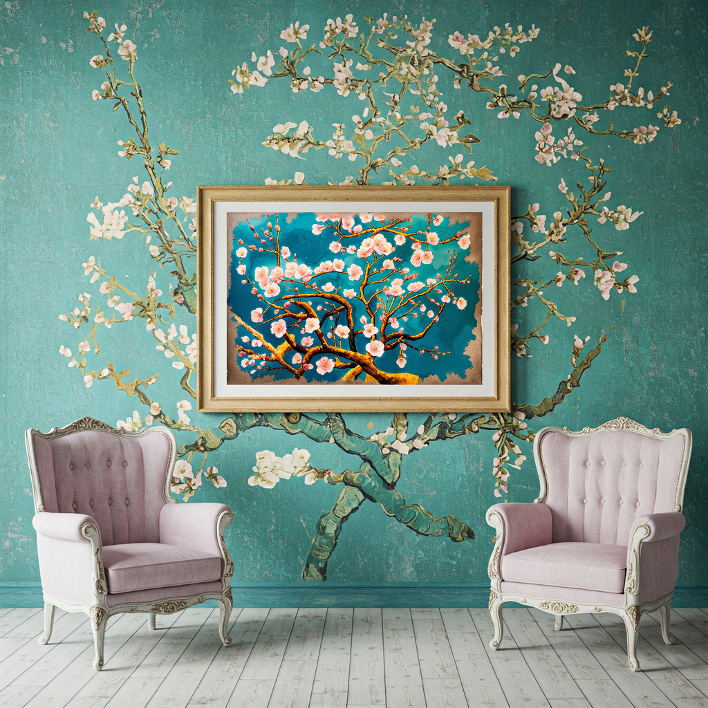 Cherry Blossom Painting Teal Wall Art | Digital Download