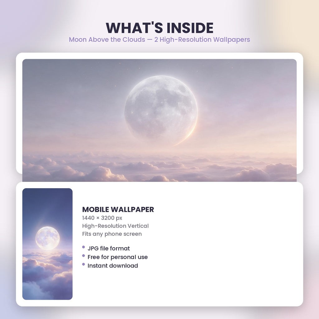 Moon Above the Clouds desktop and mobile wallpaper files preview with included download details