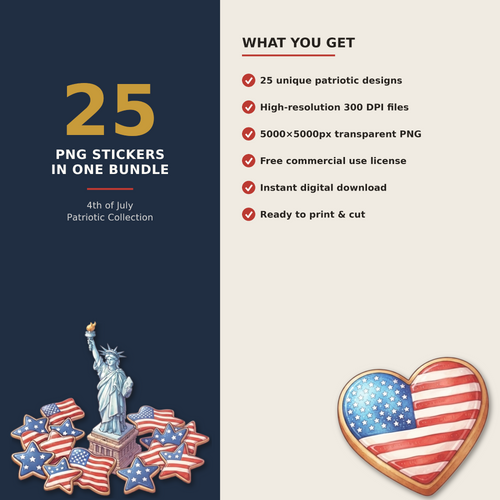 4th of July Stickers Printable Patriotic Clip Art — alternate product preview