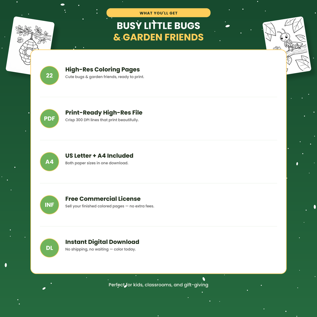Cute Bugs & Insects Coloring Pages | Digital Download