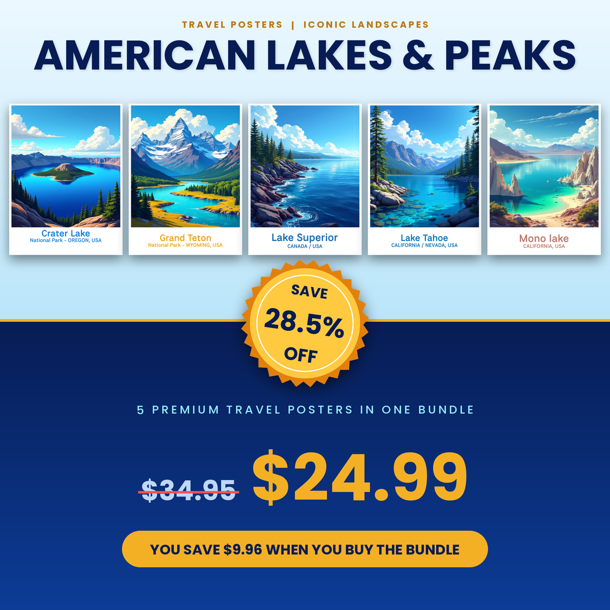 American Lakes & Peaks - 5 Premium Wall Art Prints Bundle
