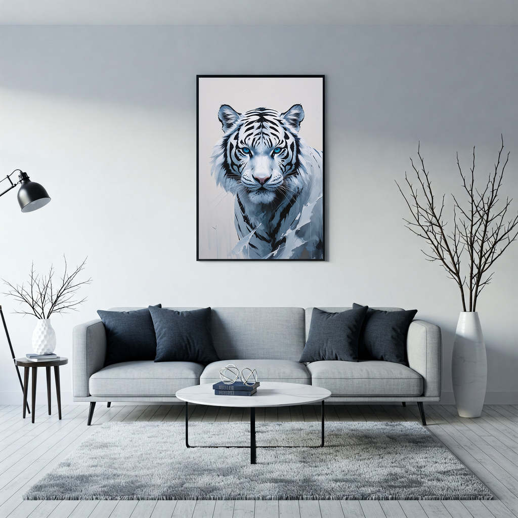 Abstract White Tiger Blue Eyes Wall Art | Digital Download
