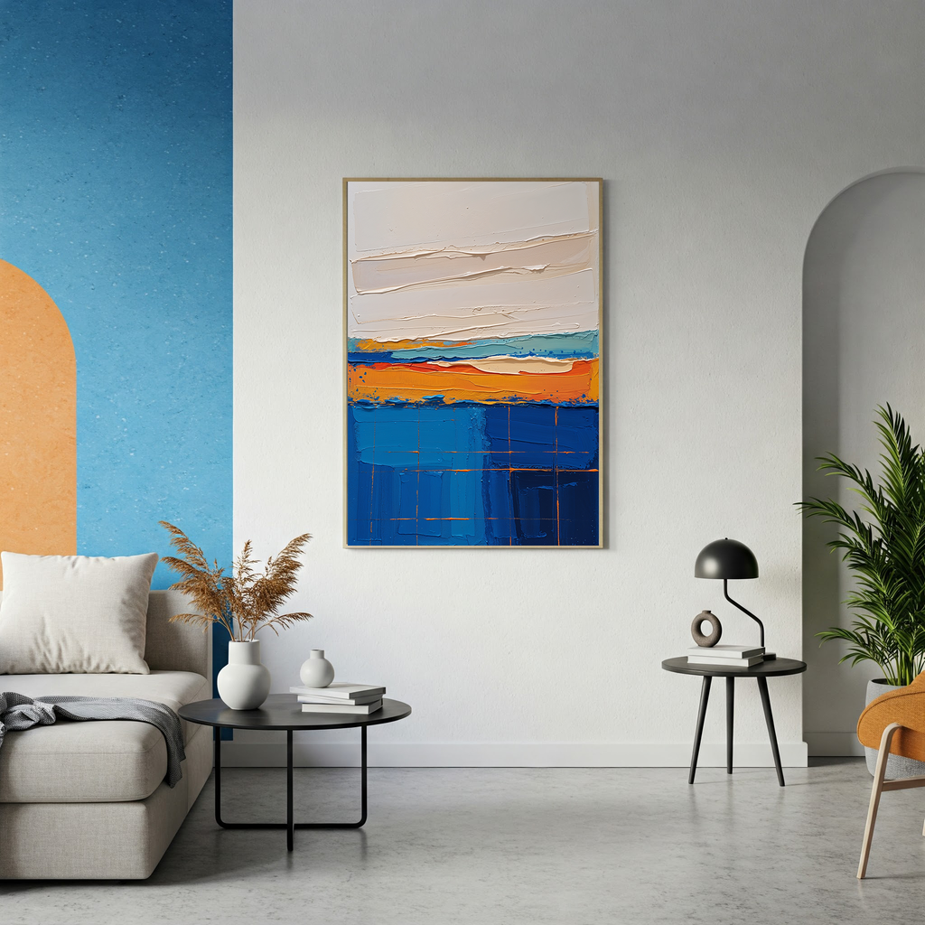 Textured Expressionism Blue and Orange Wall Art | Digital Download