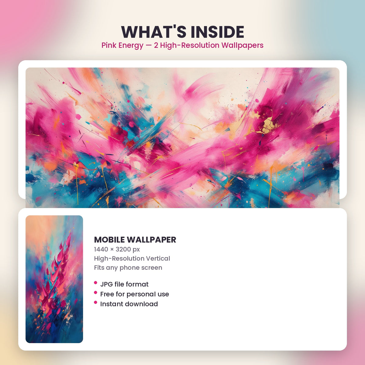 Pink Energy vibrant pink abstract digital wallpaper preview