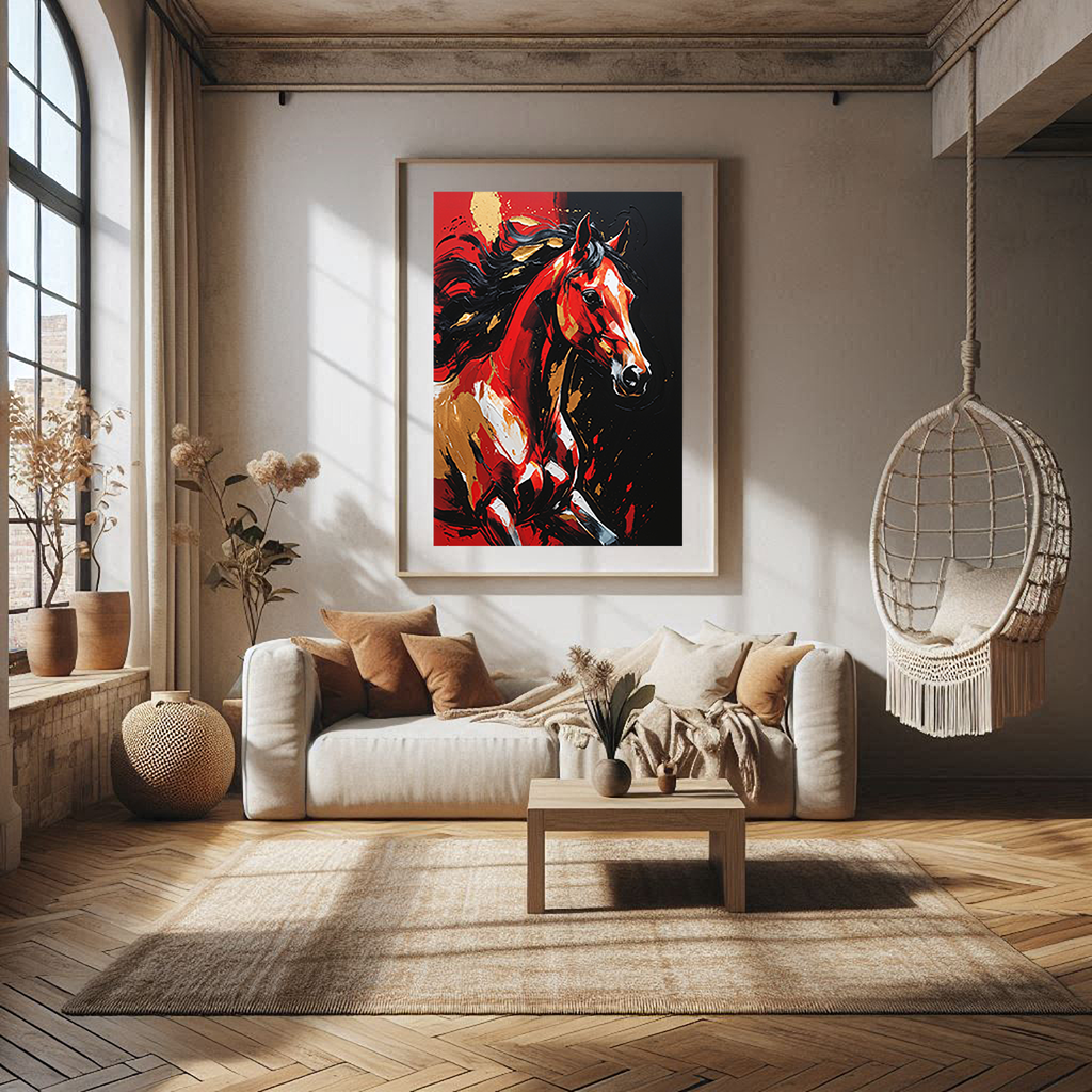 Abstract Red Horse Wall Art Print | Digital Download