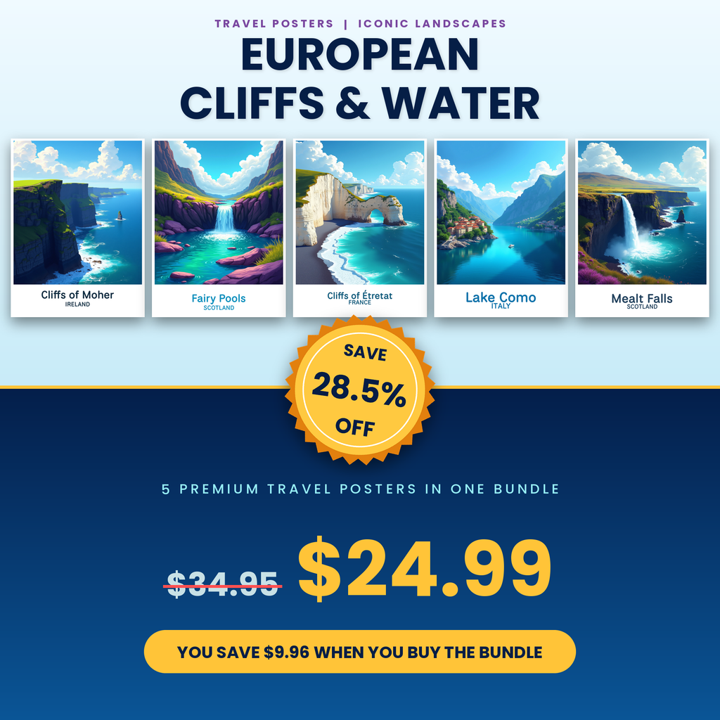 European Cliffs & Water - 5 Premium Wall Art Prints Bundle