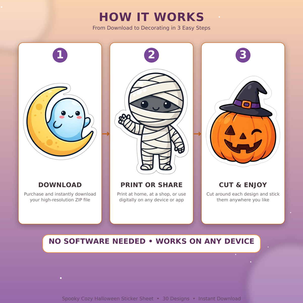 Spooky Cozy Halloween Sticker Sheet - 30 PNG Clipart Pack