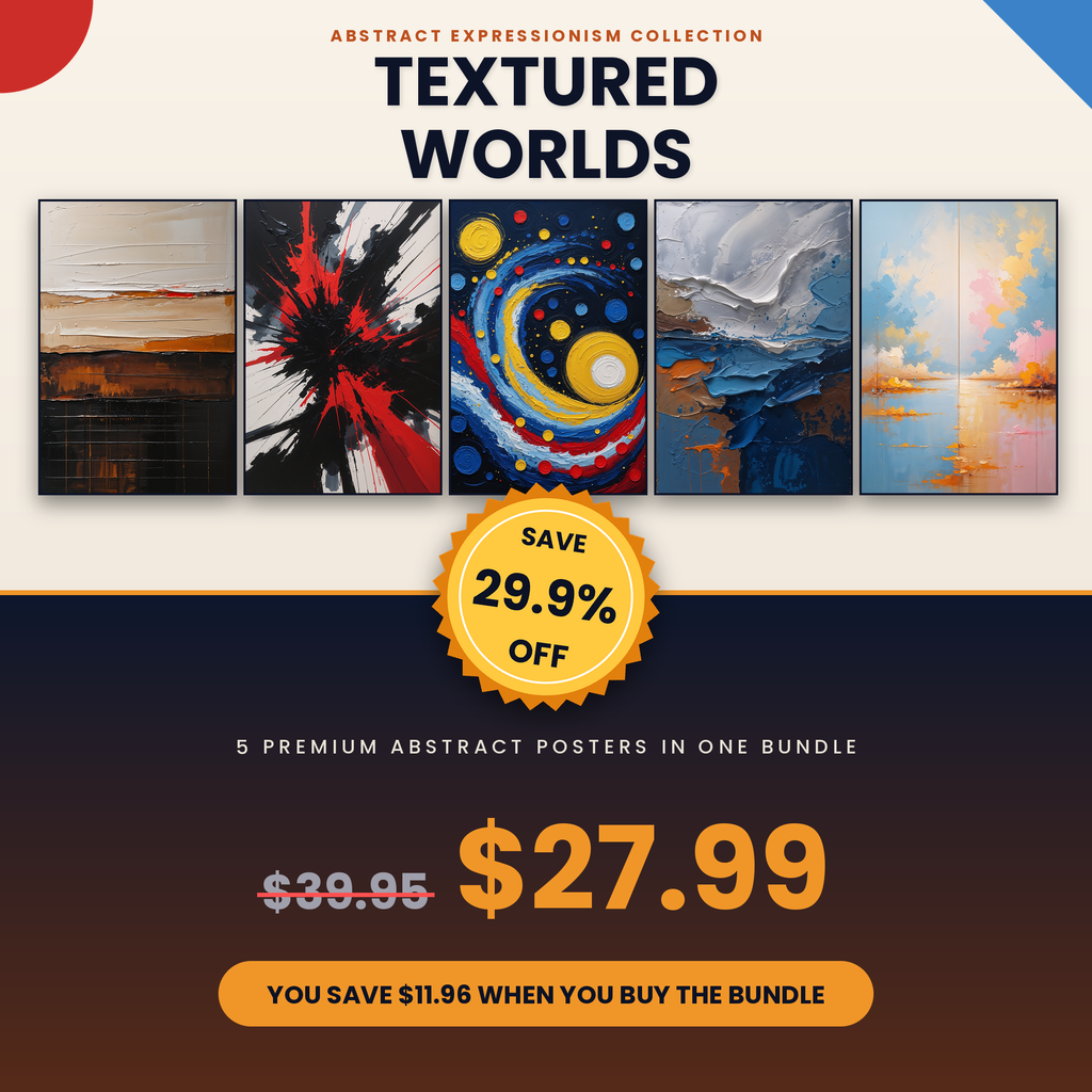 Textured Worlds - 5 Premium Abstract Wall Art Prints Bundle