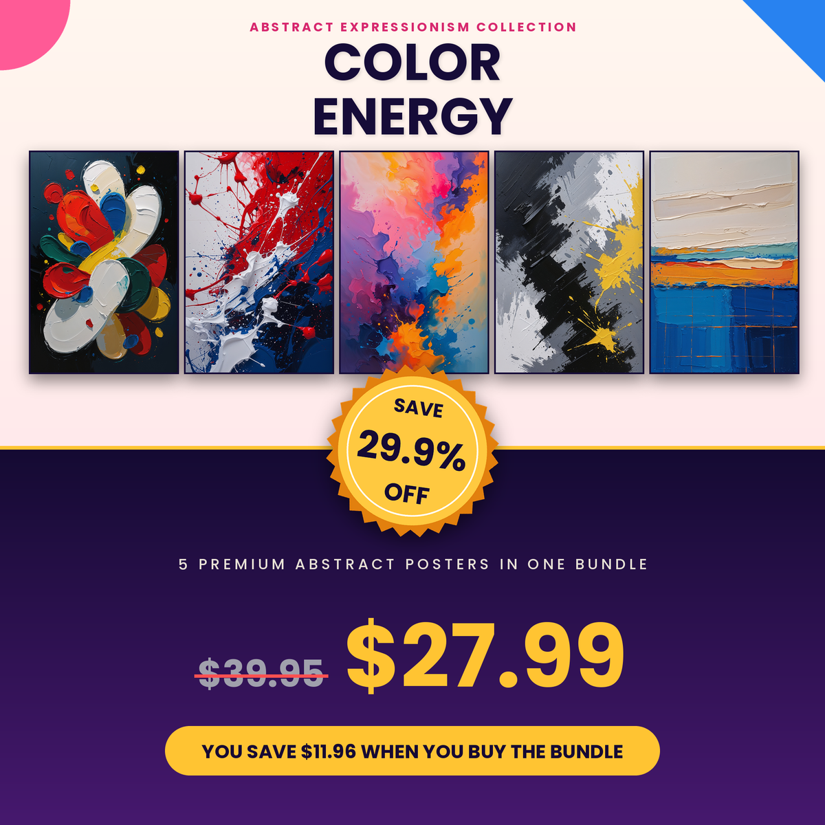 Color Energy - 5 Premium Abstract Wall Art Prints Bundle