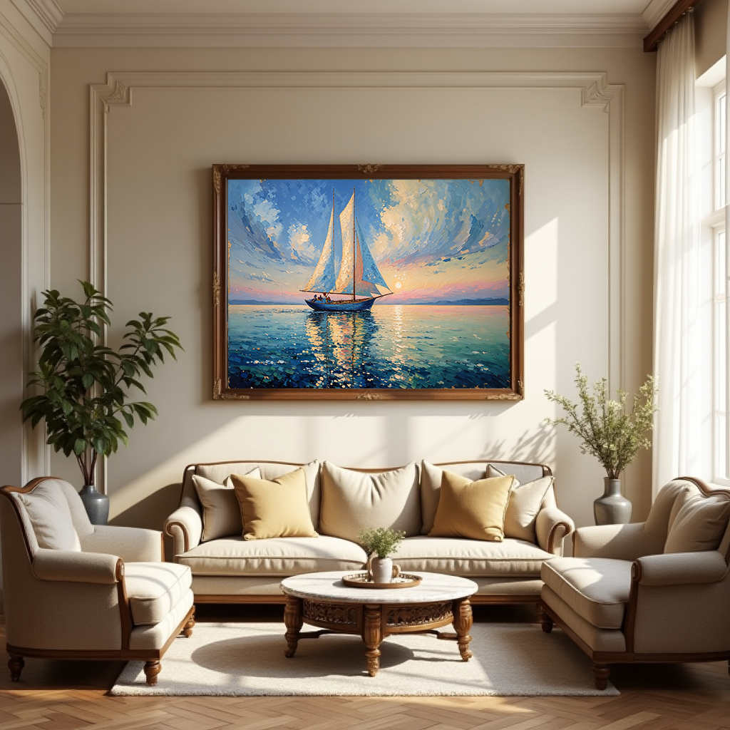Sailboat Sunset Oil Painting Seascape | Digital Download