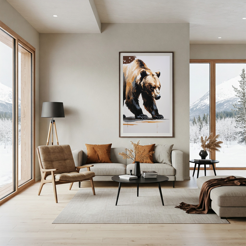 Abstract bear digital art print by Reflectionare, modern wildlife wall decor featuring vibrant colors and artistic animal design.