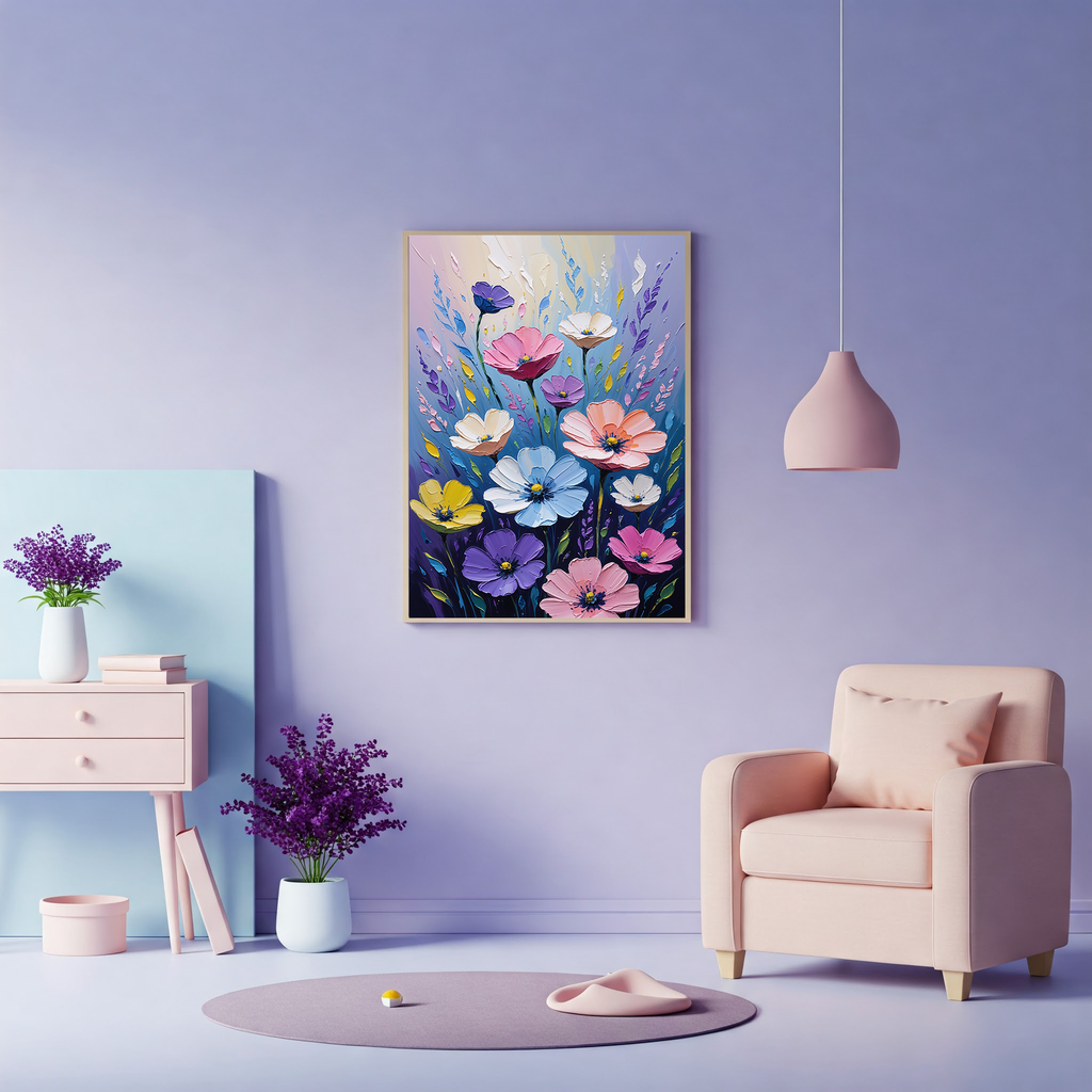 Colorful Impasto Wildflower Bouquet Oil Painting Wall Art — alternate product preview
