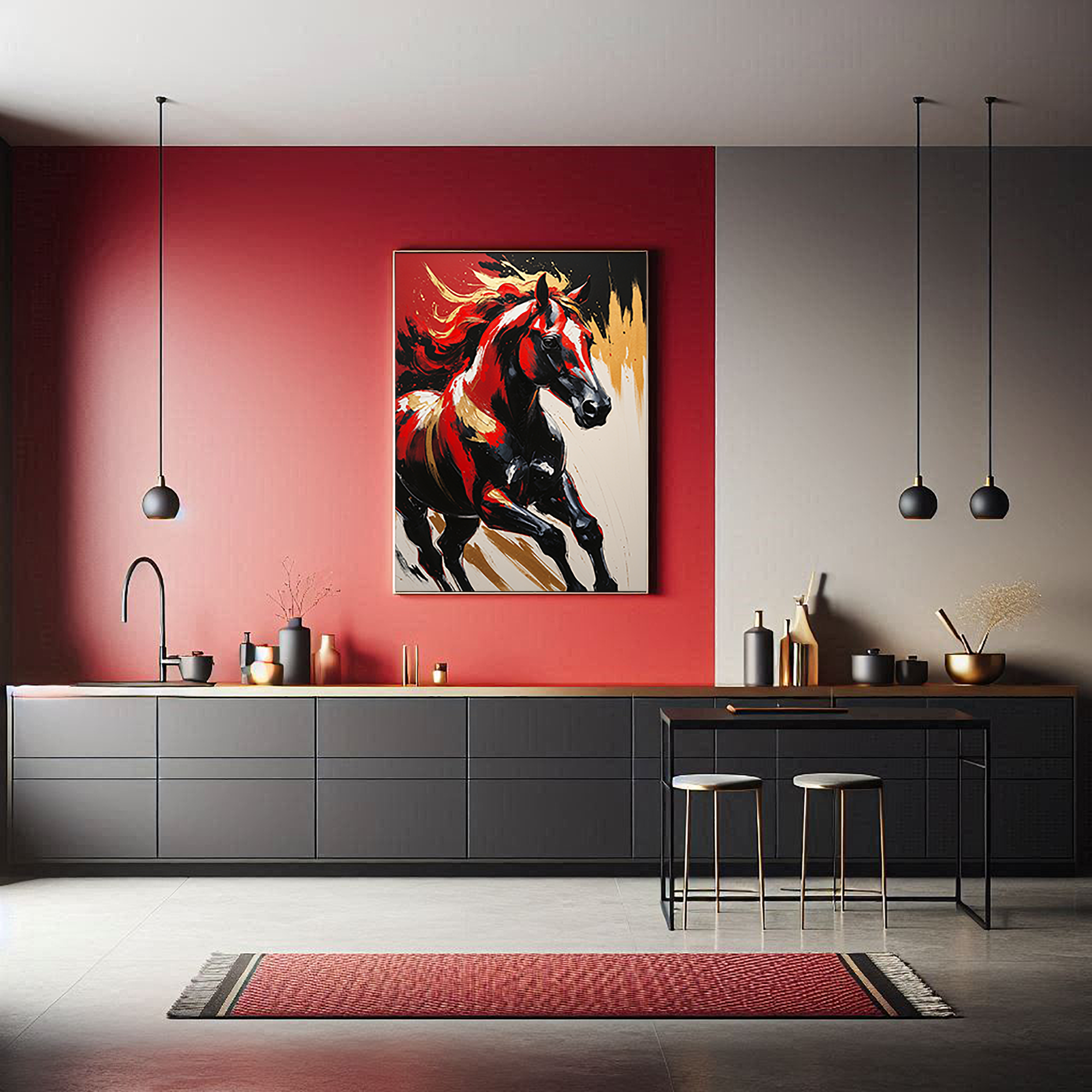 Abstract Red & Black Horse Wall Art | Digital Download
