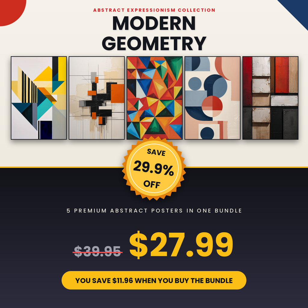 Modern Geometry - 5 Premium Abstract Wall Art Prints Bundle