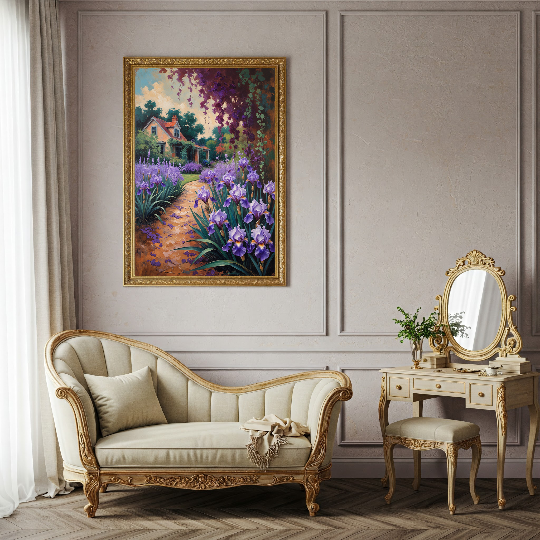 Vintage Iris Garden Wall Art Print | Impressionist Floral Decor