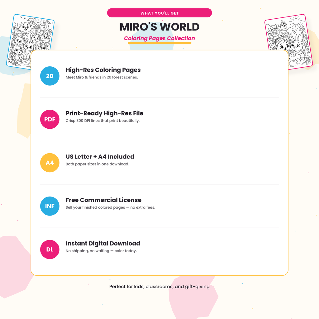 Miro and woodland friends printable coloring pages preview