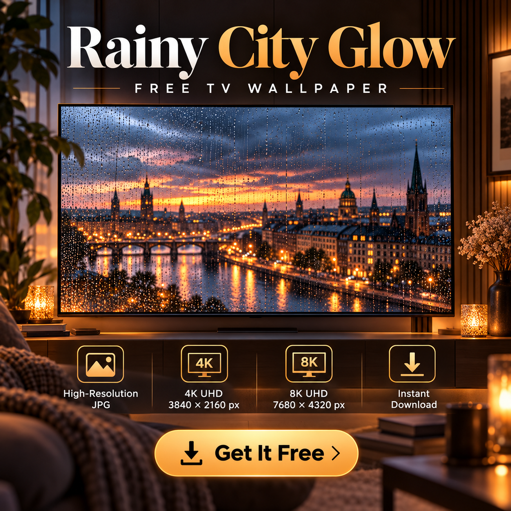 Rainy City Glow – Free 4K & 8K TV Wallpaper