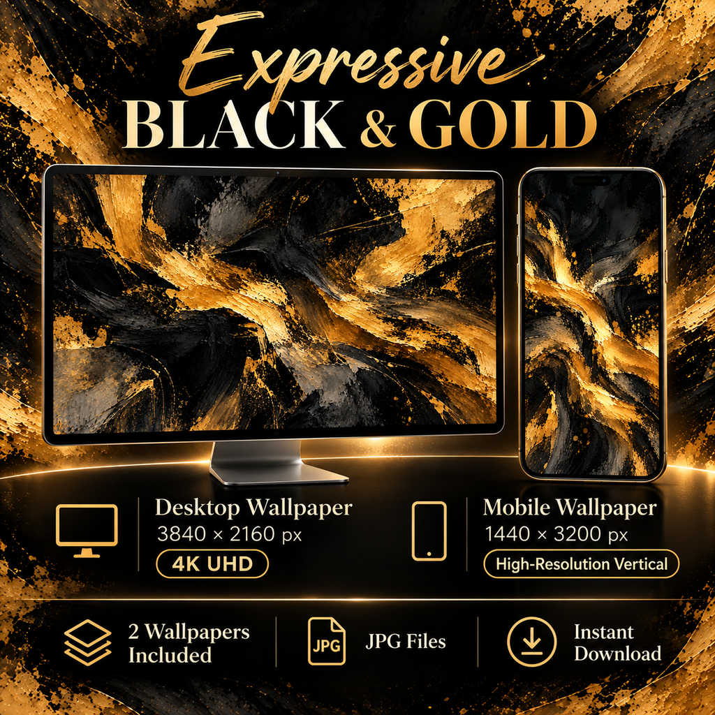 Expressive Black & Gold – Free 4K Wallpaper | Digital Download