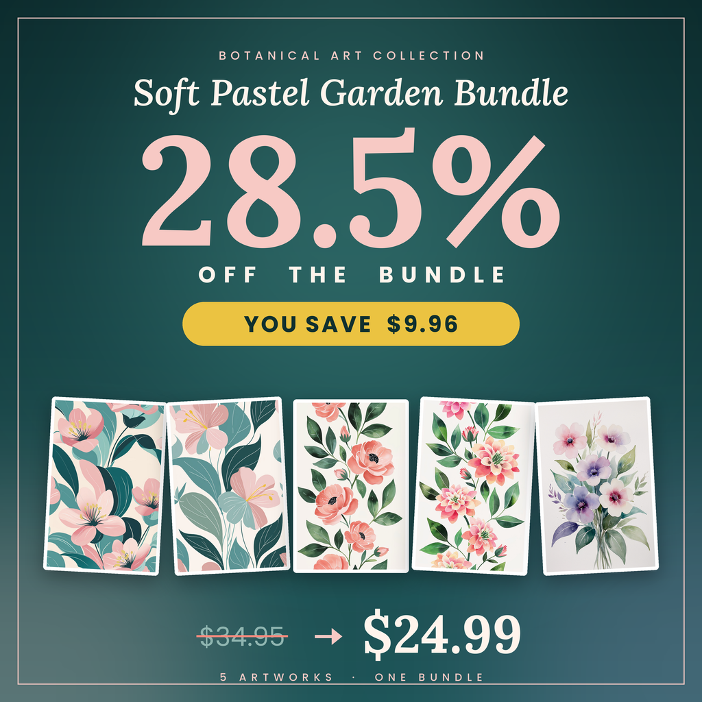 Soft Pastel Garden - 5 Premium Botanical Wall Art Prints Bundle