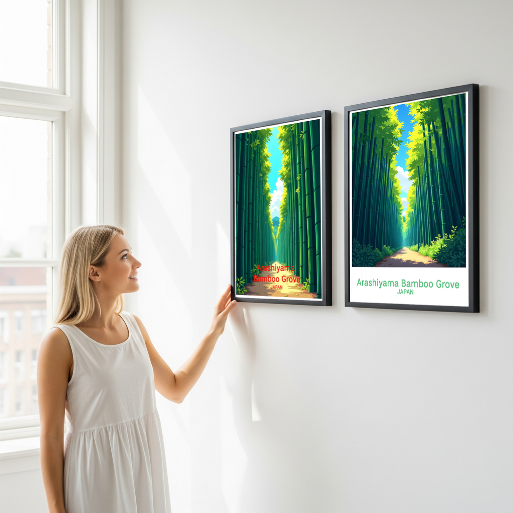 Digital art of Arashiyama Bamboo Grove by Reflectionare, featuring lush green bamboo stalks and tranquil forest scenery