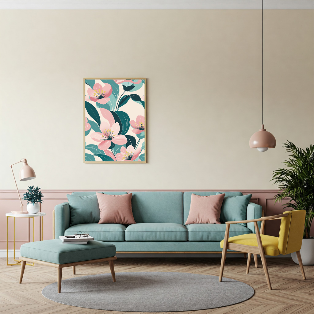 Soft Pink Pastel Floral Pattern Wall Art — alternate product preview
