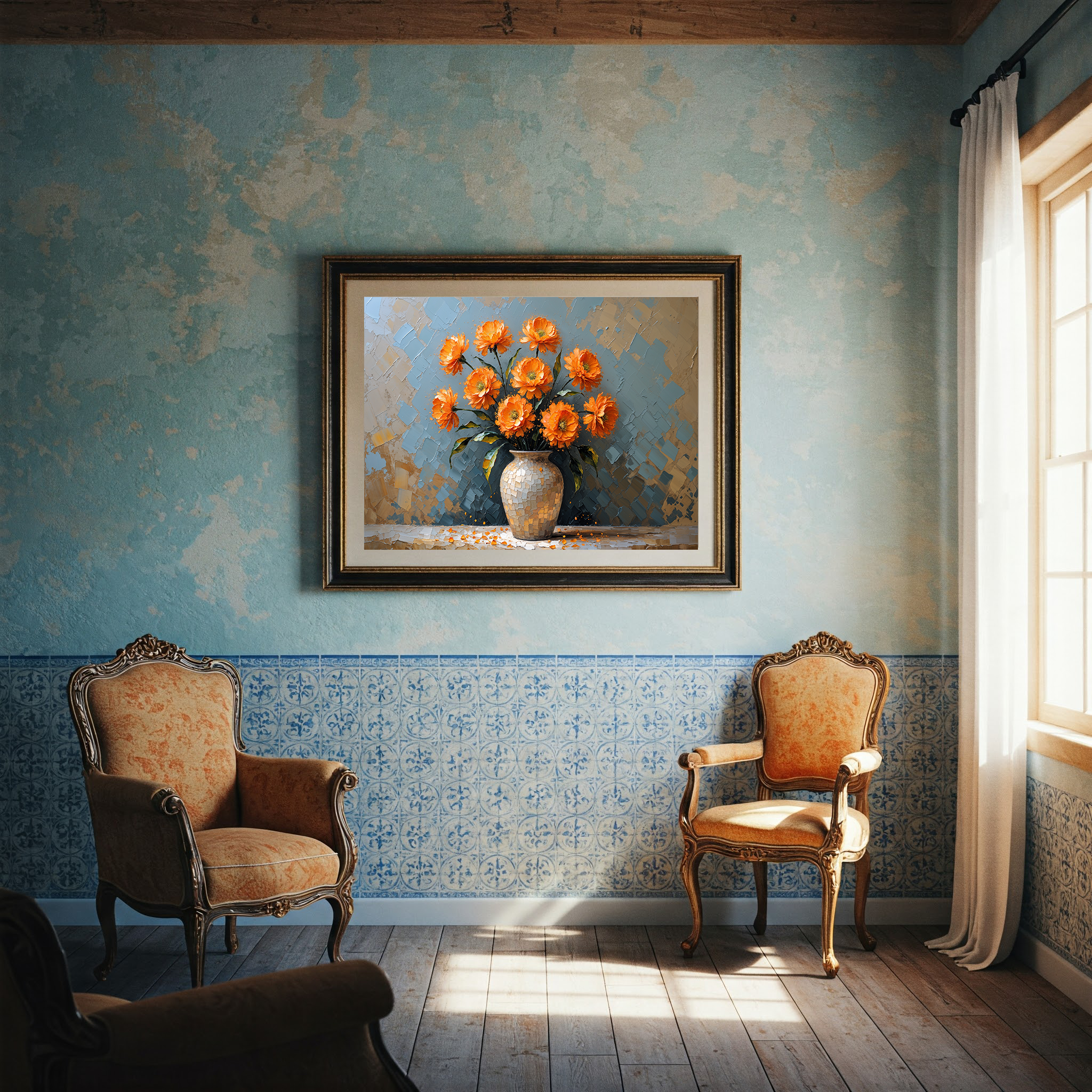 Vintage Orange Flowers Vase Oil Painting | Digital Download