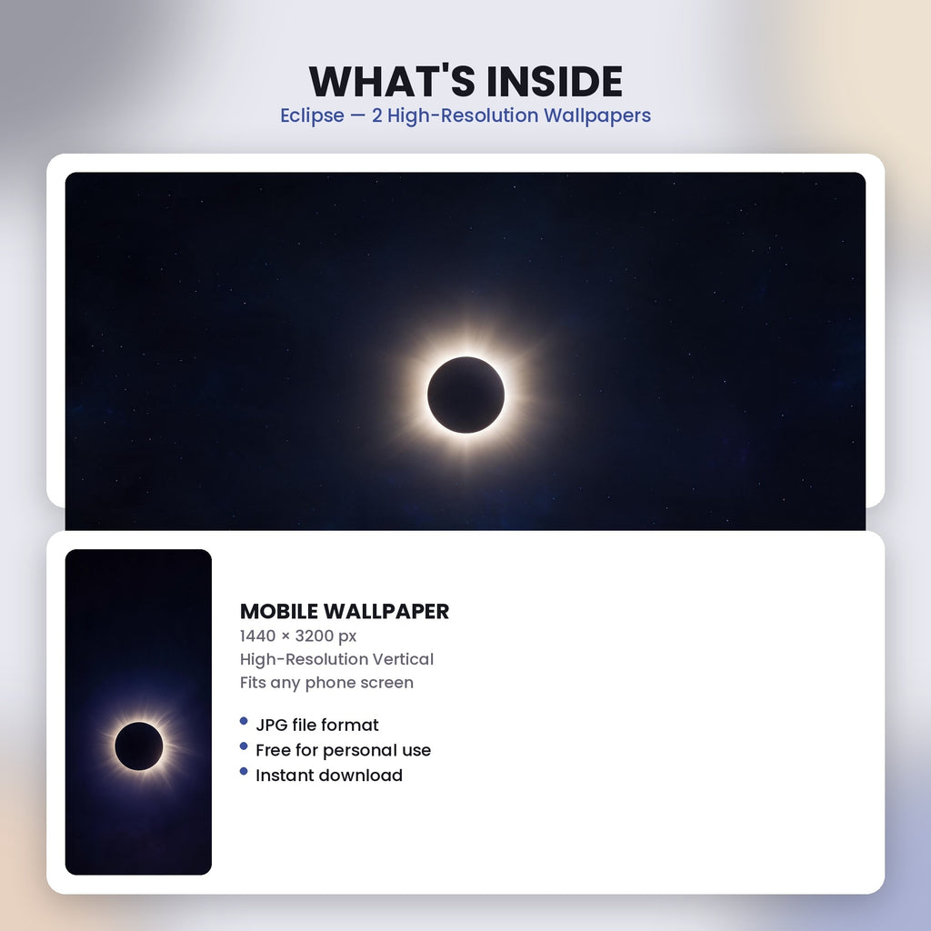 Eclipse desktop and mobile wallpaper files preview with included download details