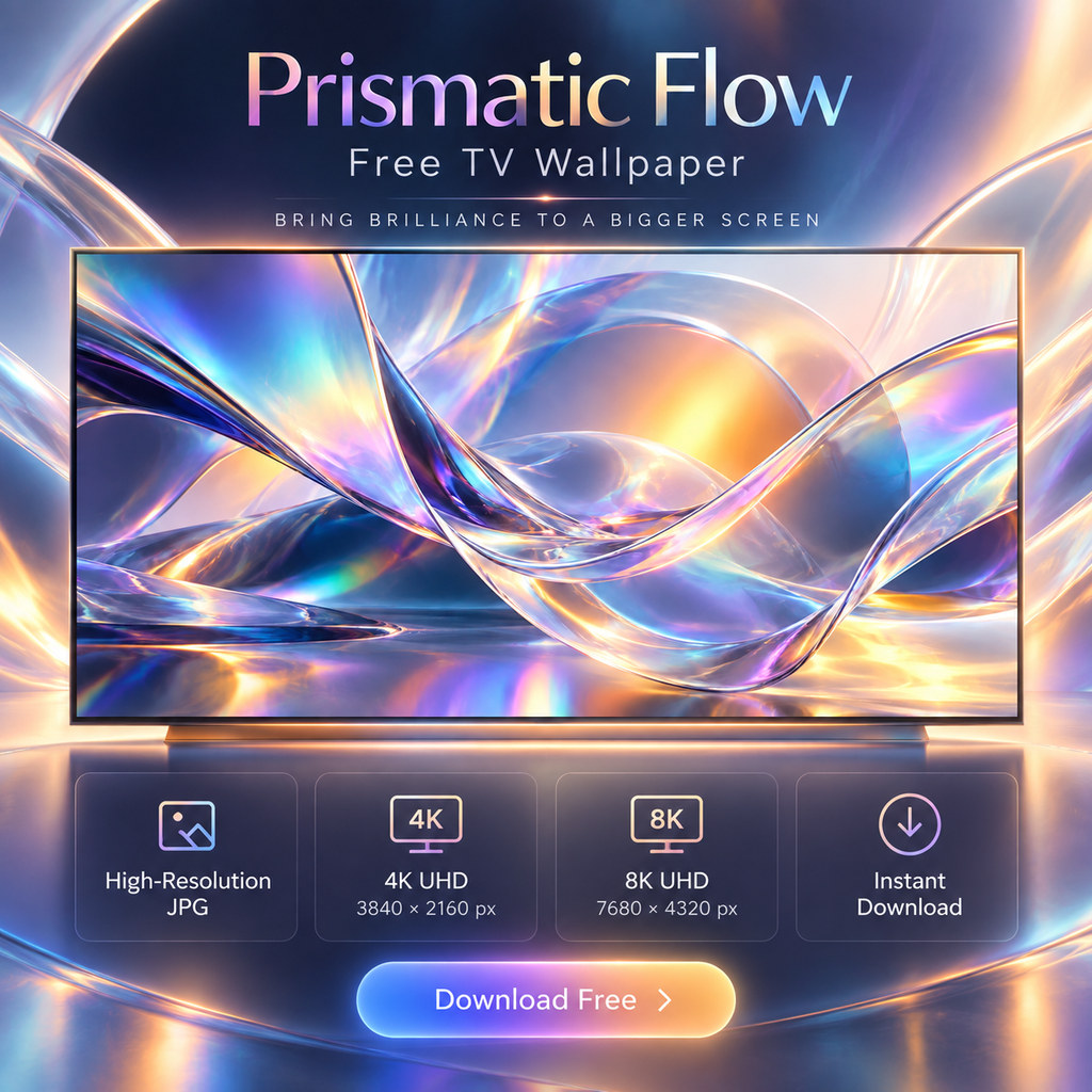 Prismatic Flow holographic abstract TV wallpaper shown on a modern display
